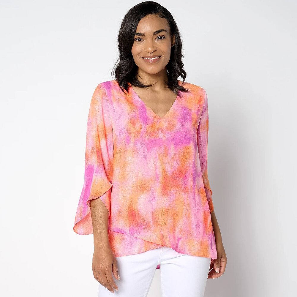 BEAUTIFUL by Lawrence Zarian Paradise Printed V-Neck Blouse-(Size XS) a646348